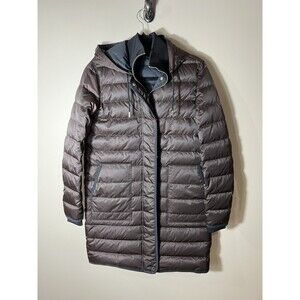 Theory Quilted Jacket Down Coat Hooded Brown Size Small